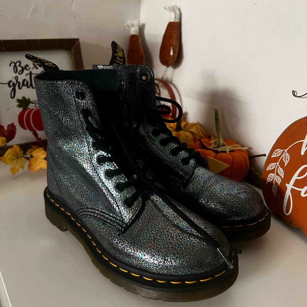 COPY - DR. MARTENS 1460 PASCAL METALLIC LEATHER LACE UP COMBAT BOOTS IN SPARKLE